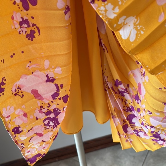 Nanette Laporte high smocked neck / waist accordion midi dress yellow purple 12 - Picture 6 of 12